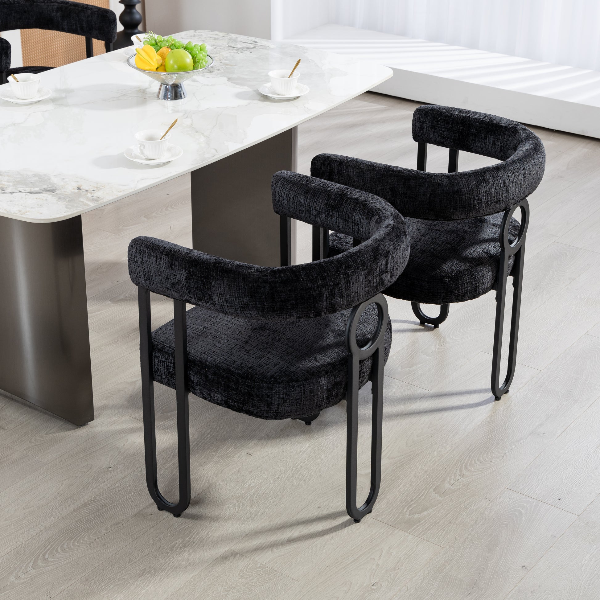 Coolmore Contemporary Designed Velvet Fabric Upholstered Accent Dining Chair Barrel Side Chairs Kitchen Armchair For Living Room Set Of 2 Black Chenille Black Dining Room Foam Chenille