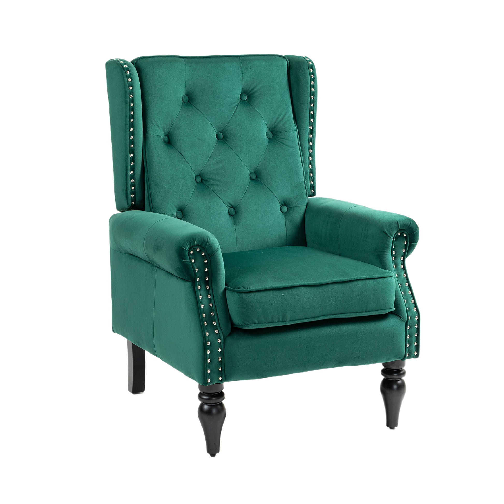 Coolmore Wood Frame Armchair, Modern Accent Chair Lounge Chair With Sturdy Wood Legs For Living Room Bedroom Green Green Primary Living Space Foam Velvet