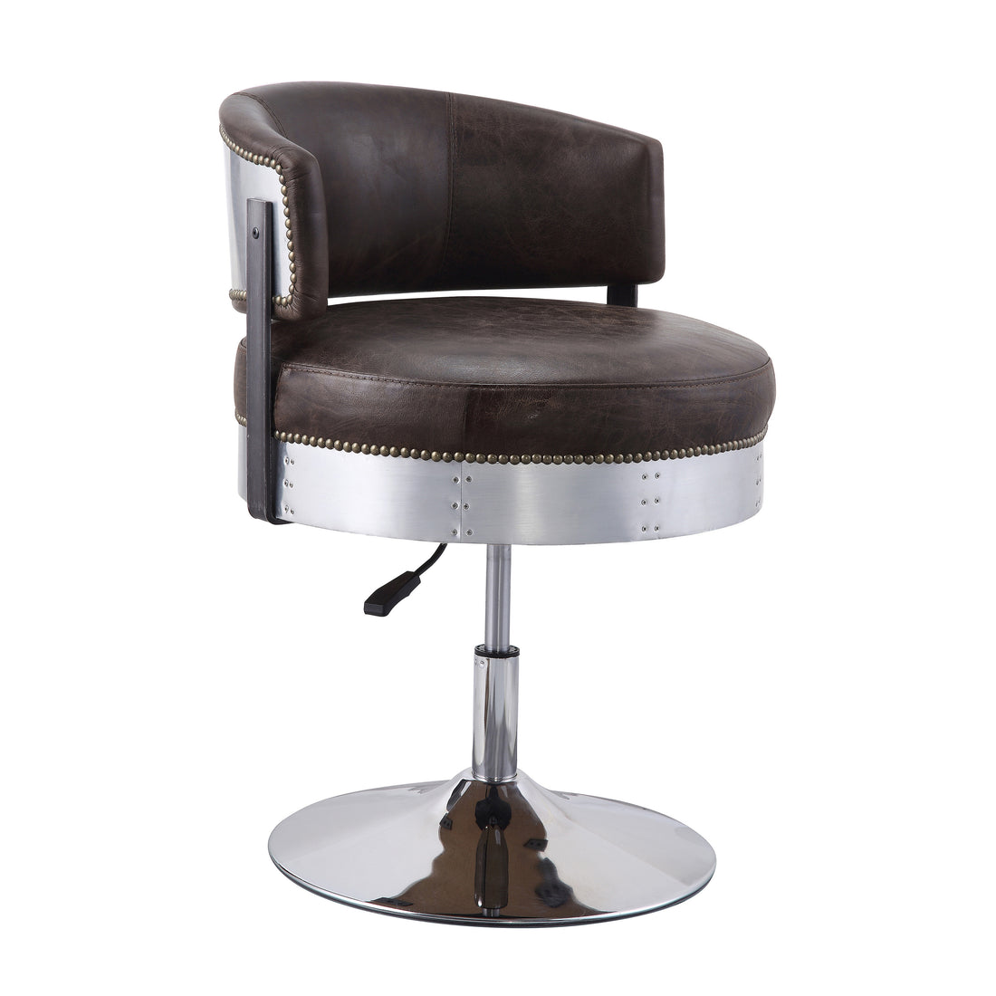 Distress Chocolate And Chrome Adjustable Swivel Stool Chocolate Primary Living Space Modern Leather
