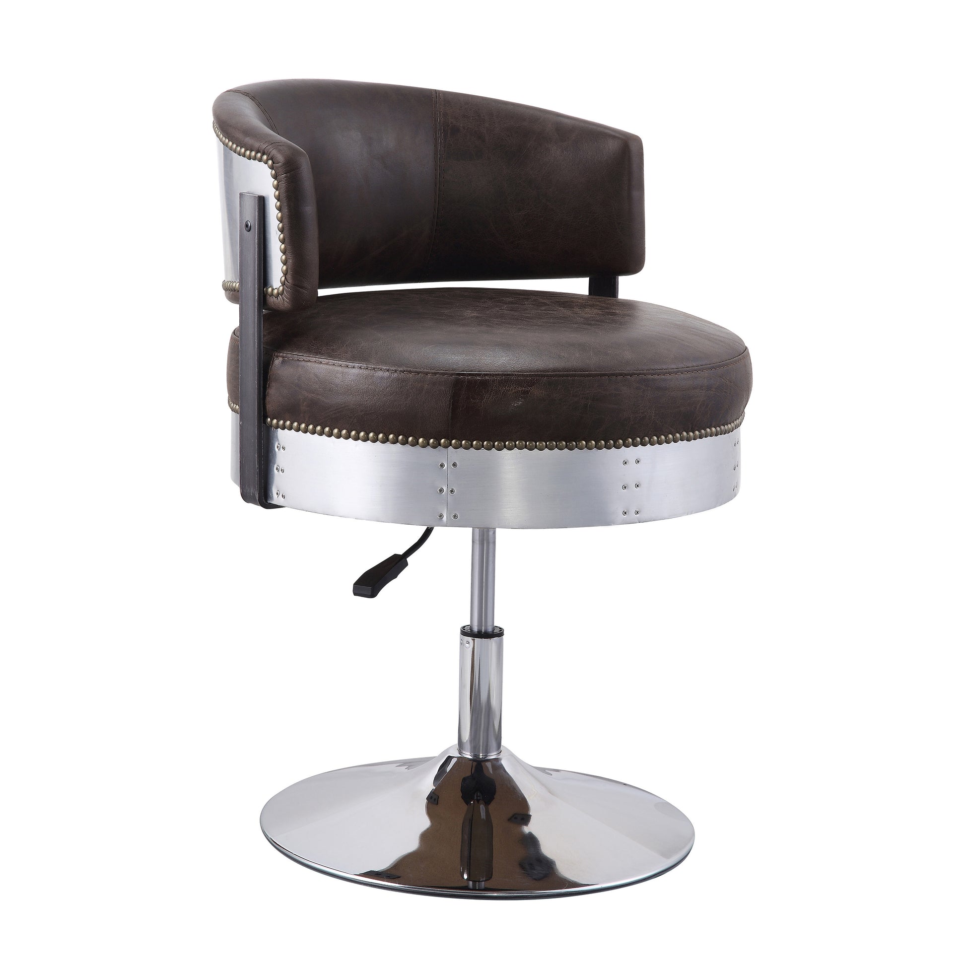 Distress Chocolate And Chrome Adjustable Swivel Stool Chocolate Primary Living Space Modern Leather