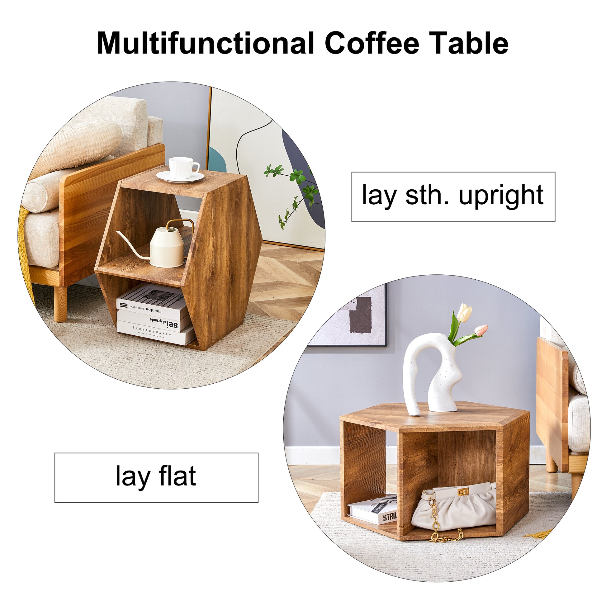 Hexagonal Mdf Coffee Table, Characteristic Pattern Stickers, Multi Hole Design To Give More Storage Space, Simple And Convenient Design Makes It Suitable For All Kinds Of Style Scenes. Wood Mdf