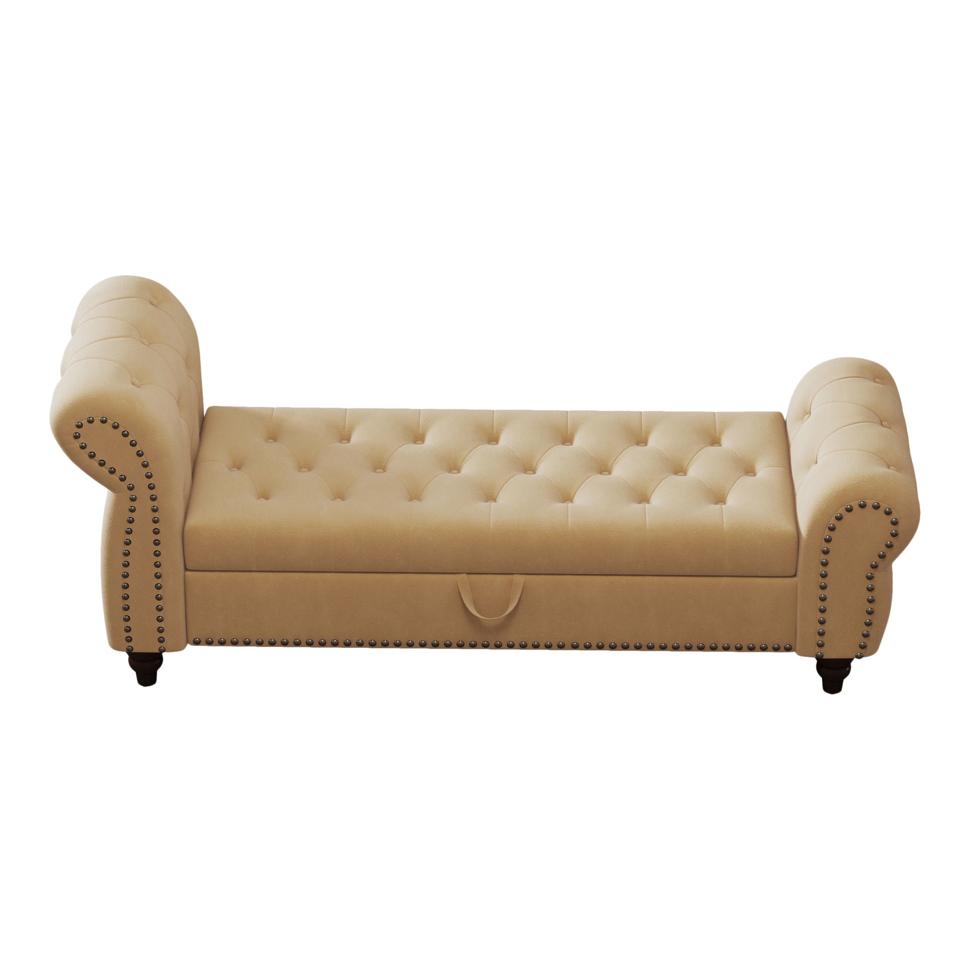 64.5" Bed Bench For Bed Room Nails Tufted Chaise Of Lounge With Storage Velvet Upholstery Khaki Khaki Foam Velvet