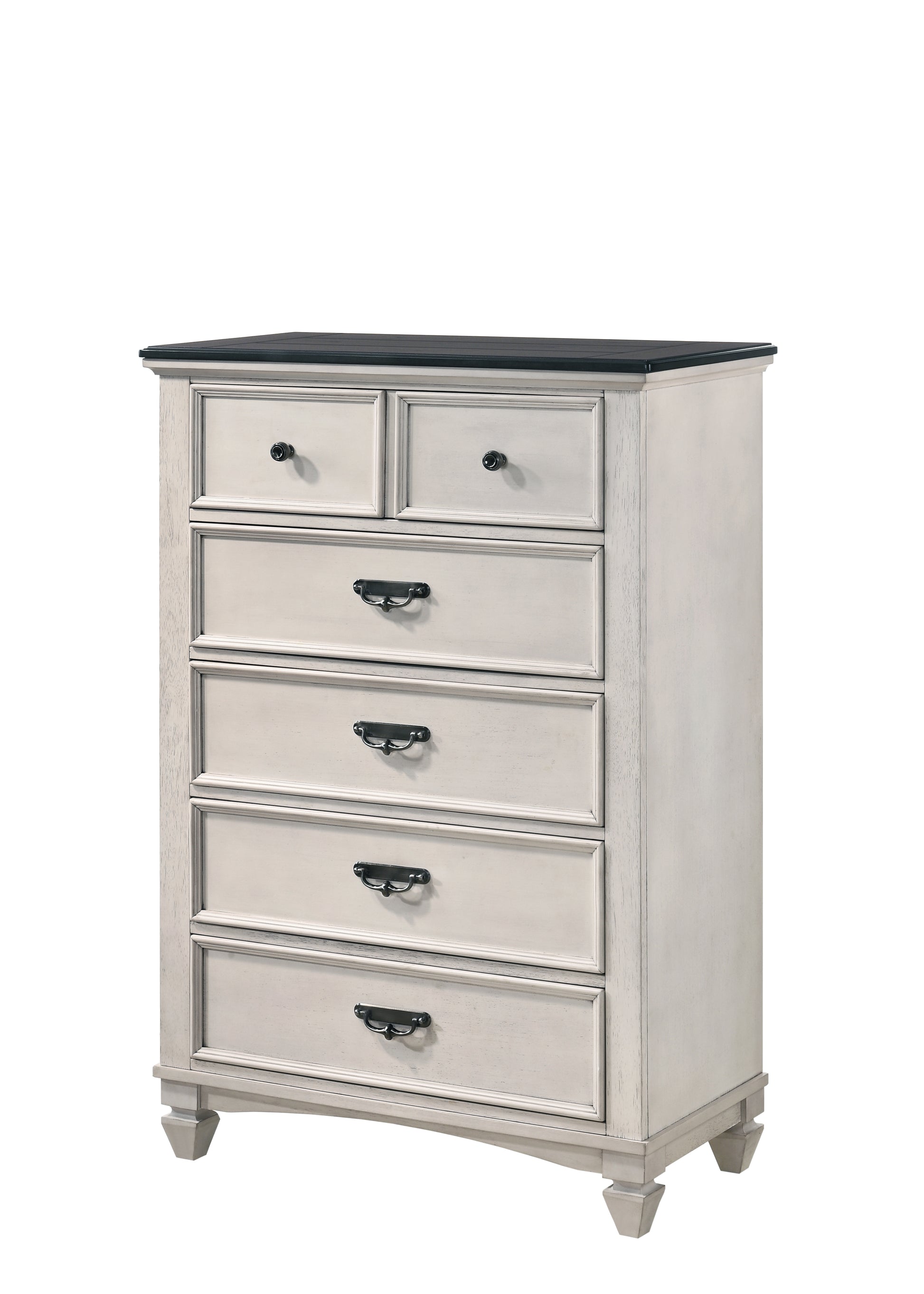 Beautiful Farmhouse Two Tone Finish 1Pc Chest Storage Drawers Bedroom Furniture Black Nickel Hardware Beige Bedroom Farmhouse Solid Wood