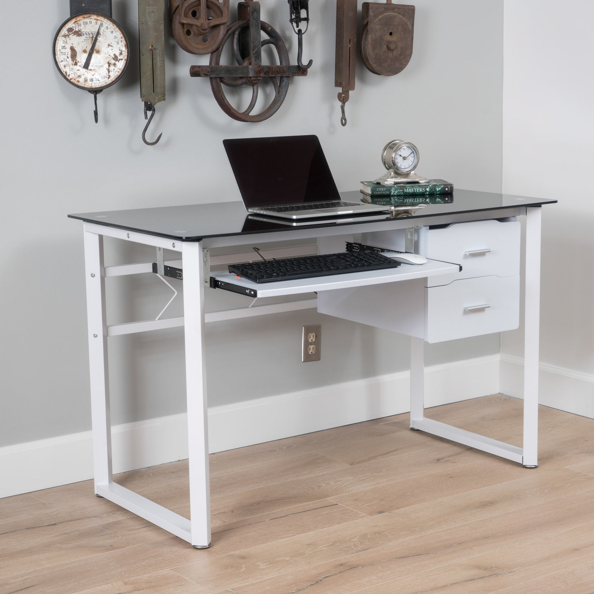 Glass Computer Desk White Black Mdf