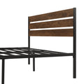 Queen Size Bed Frame With Wood Headboard, Metal Frame With Strong Slats, Noise Free,No Box Spring Needed Brown Queen Brown Metal & Wood