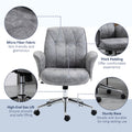 Vinsetto Microfiber Home Office Chair, Height Adjustable Button Tufted Computer Desk Chair With Swivel Wheels, Tilt Function And Padded Armrests, Light Gray Light Grey Steel