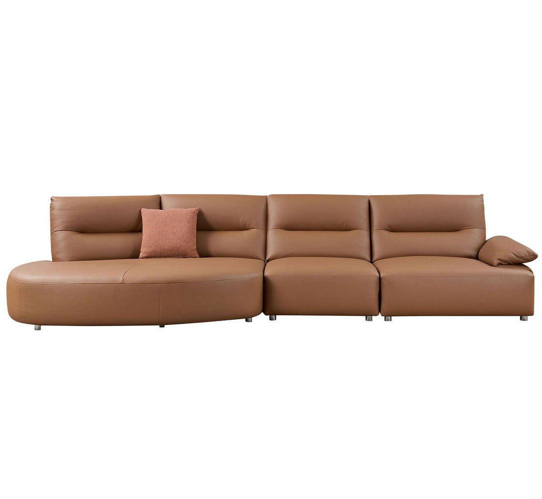 147.24'' Oversied Modern Sectional Curved Shaped Sofa Couch For Living Room,Upholstered 5 Seat Sofa Eco Leather Couch Set ,Brown Brown Leather 5 Seat