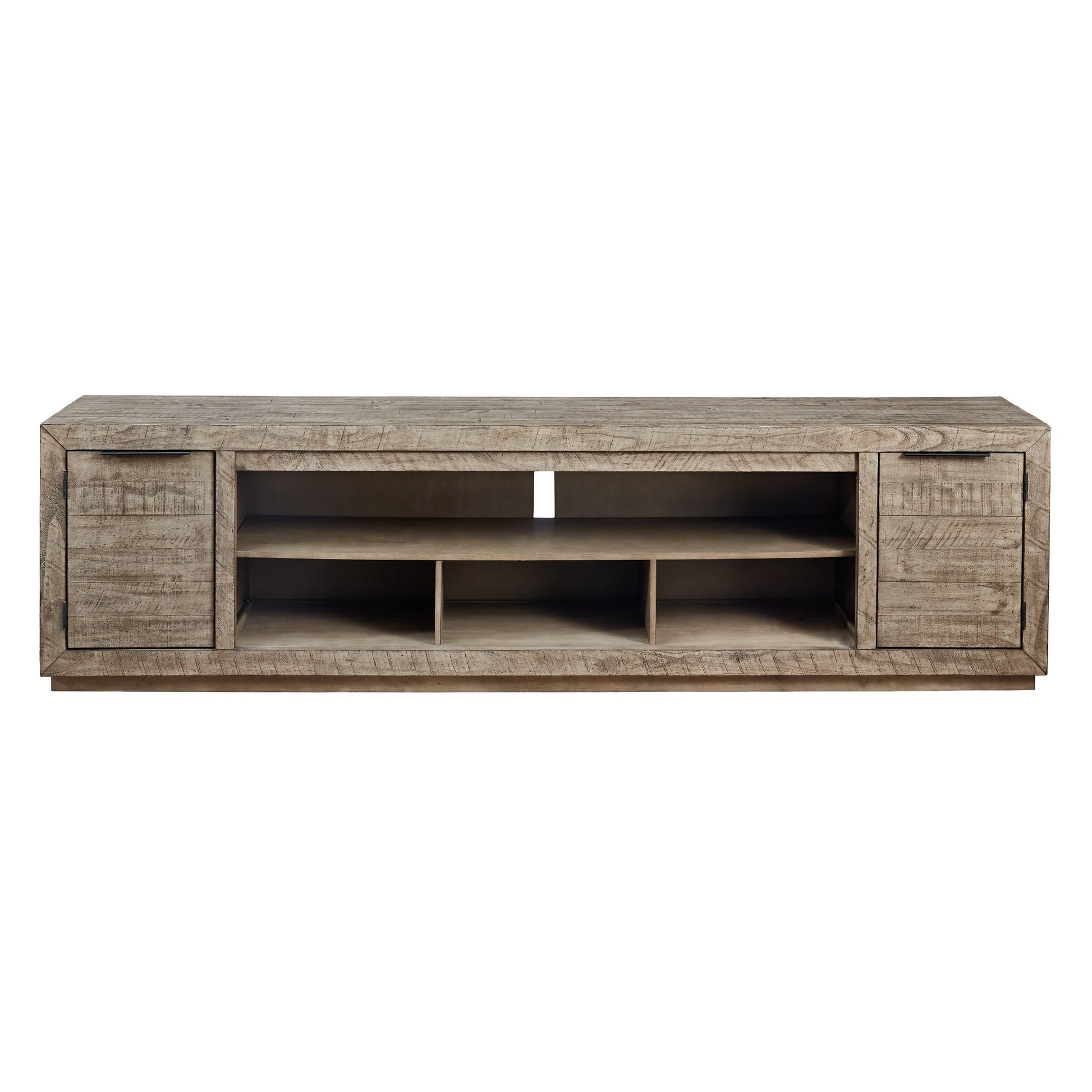 92 Inch Rustic Wood Tv Entertainment Console, Low Profile, Brown Brown 90 Inches Or Larger Wood