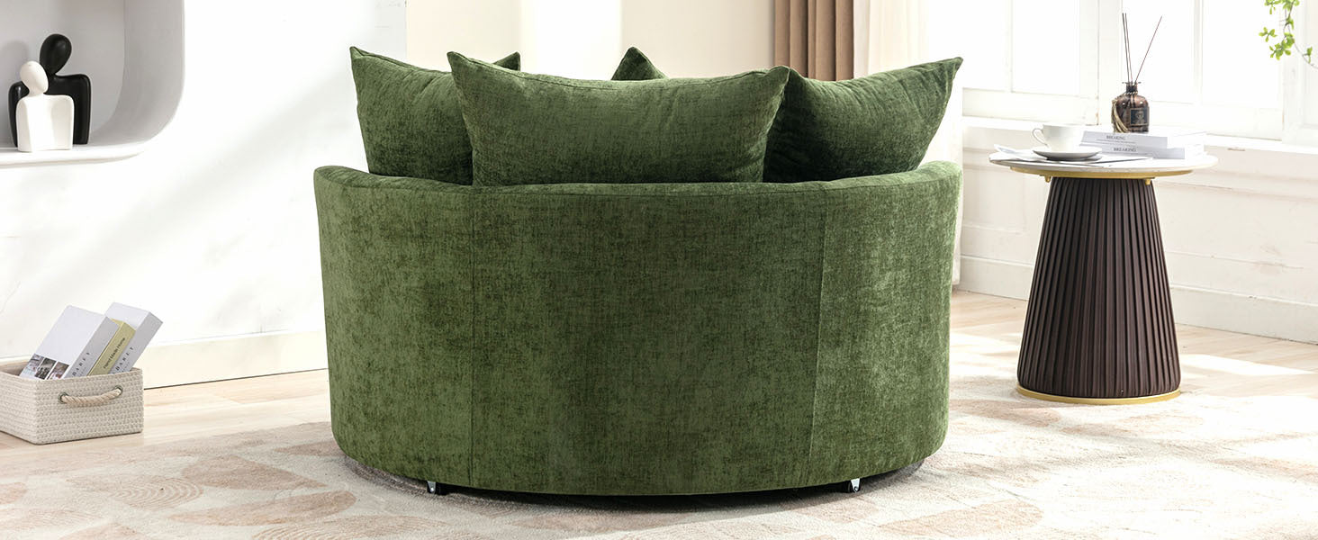 Orisfur. 360 Swivel Accent Barrel Chair With Storage Ottoman & 4 Pillows, Modern Chenille Leisure Chair Round Accent For Living Room, Green Green Foam Chenille