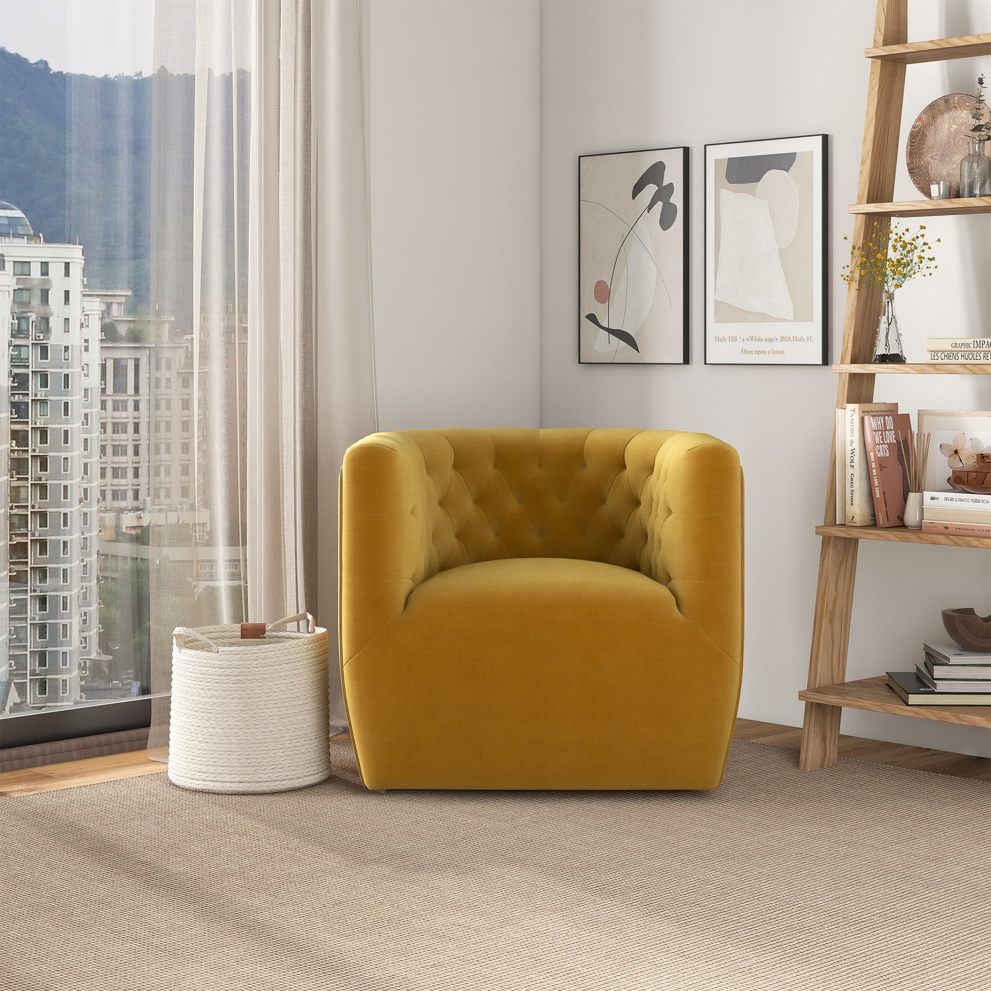 Delaney Swivel Chair Gold Velvet Yellow Velvet Wood Solid Wood,Velvet