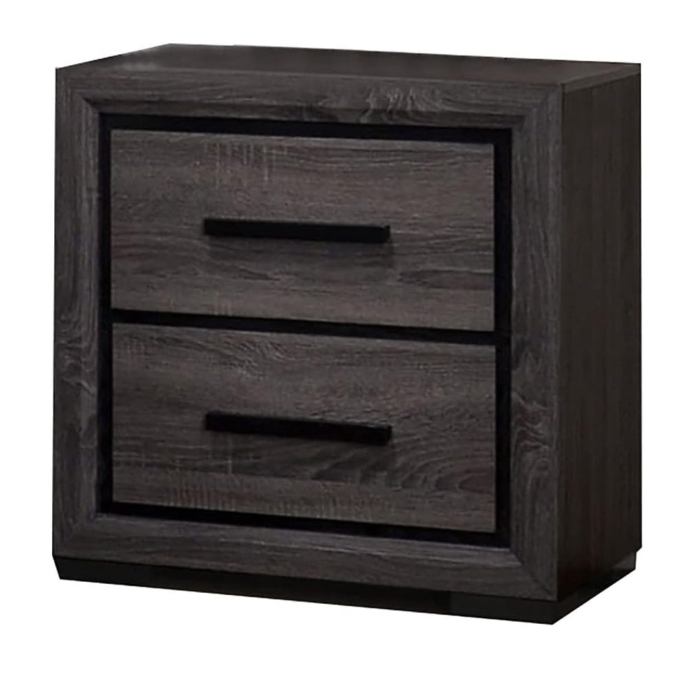 Gray 1Pc Nightstand Bedroom Furniture Bedside Table 2 Drawers Two Tone Design W Black Trim Paper Veneer Gray 2 Drawers Bedroom Bedside Cabinet Contemporary,Transitional Easy Assembly Wood