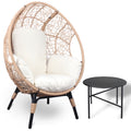 Patio Pe Wicker Egg Chair Model 3 With Natural Color Rattan Beige Cushion And Side Table Yes Natural Foam Steel