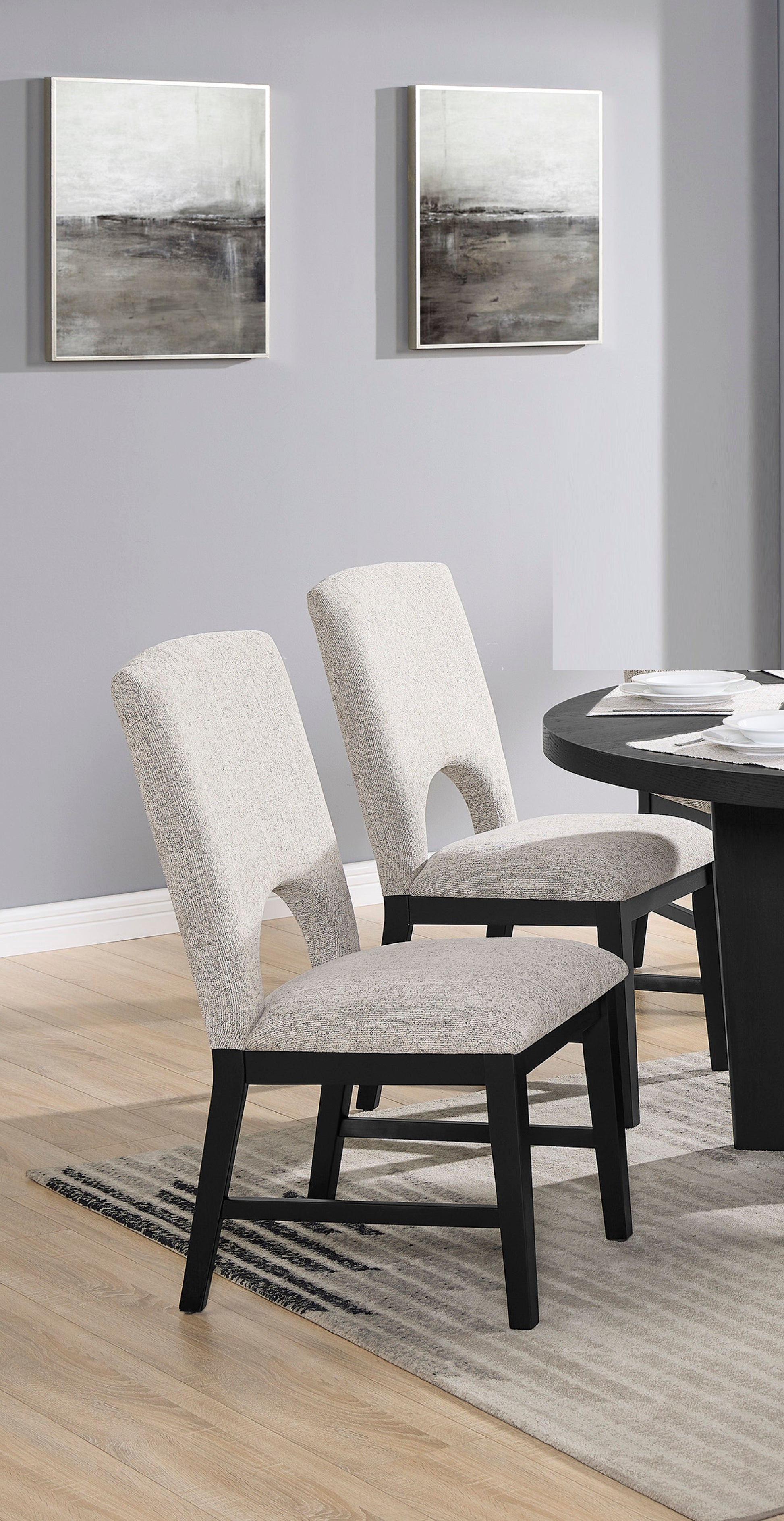 2Pc Set Modern Side Chair Upholstered Seat Black Finish Dining Room Wo