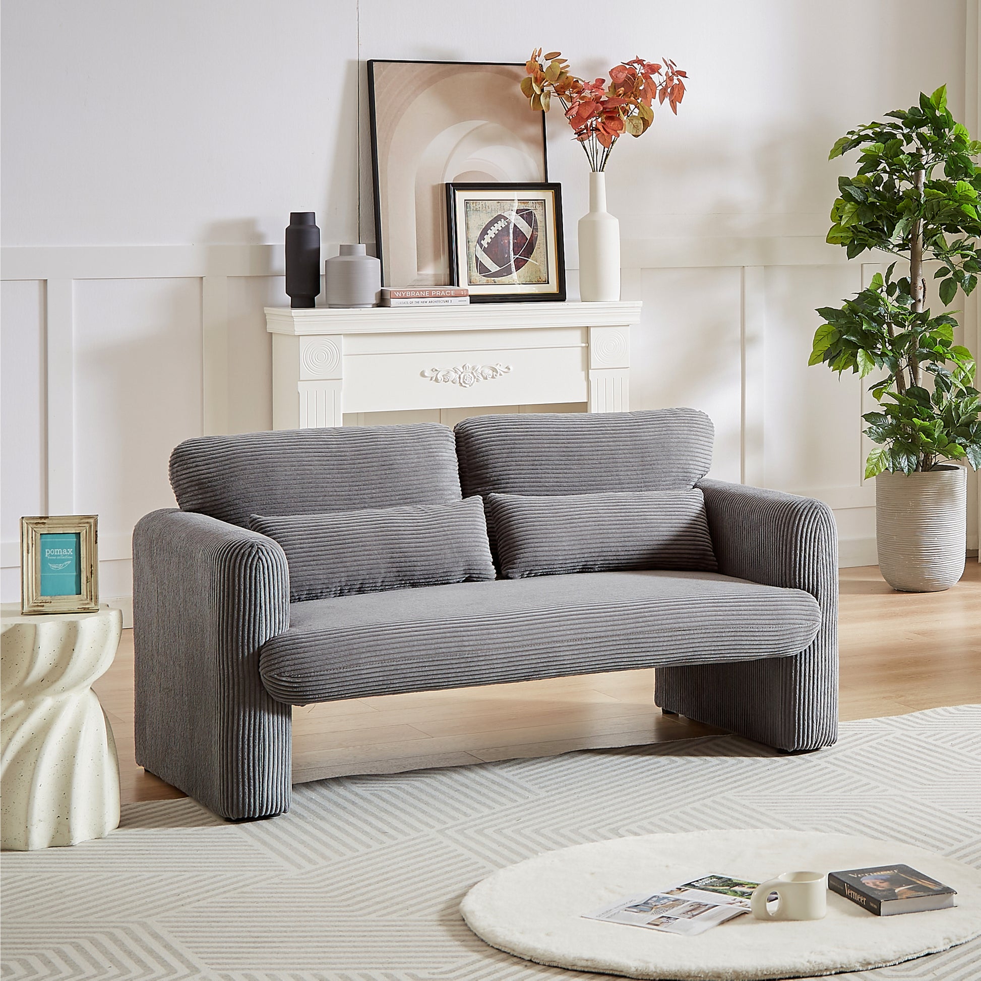 60"Corduroy Fabric Sofa With Two 33" Single Sofa, Modern Sofa With Support Pillow, For Apartment, Office, Living Room & Bedroom Grey Corduroy 4 Seat