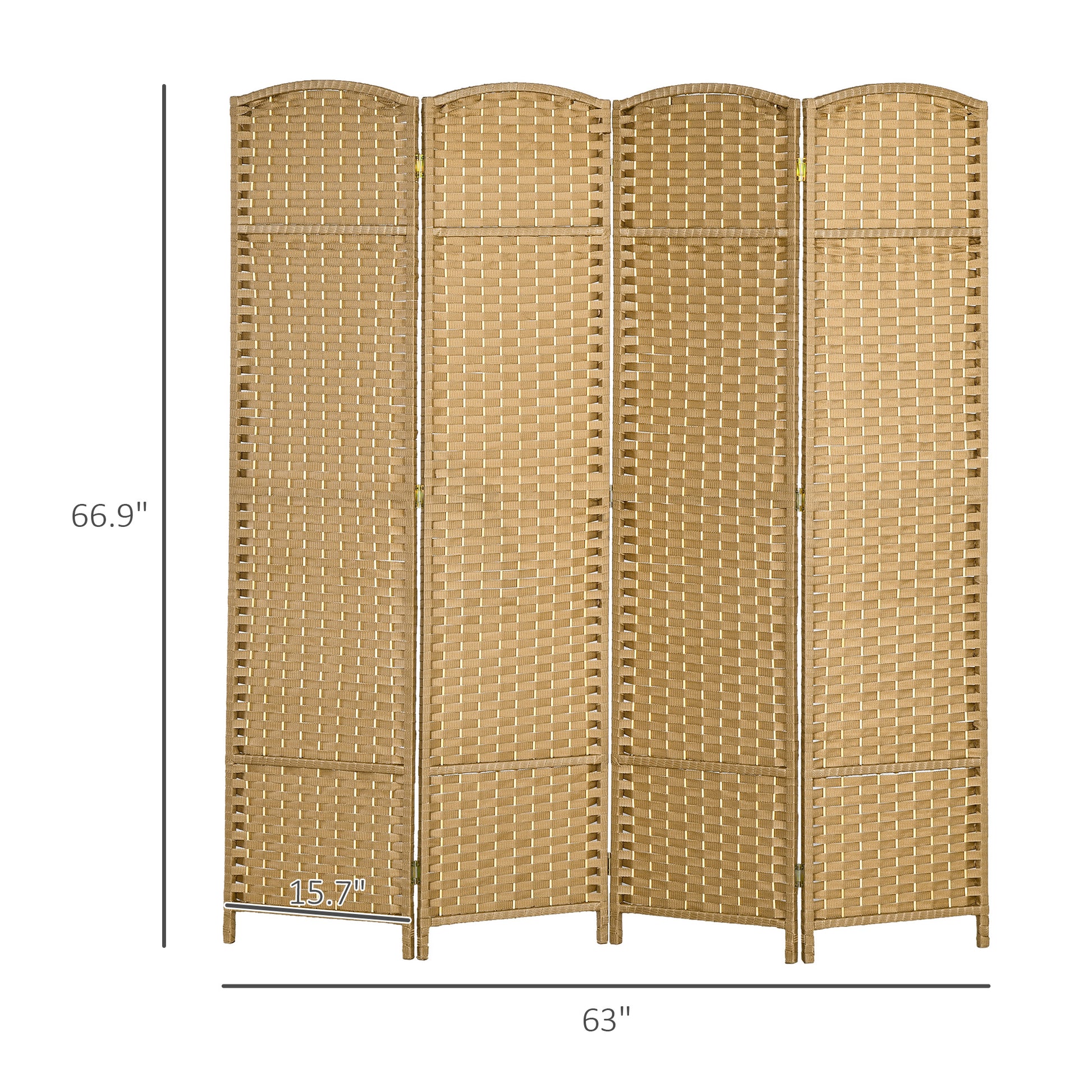 Homcom Room Divider, 4 Panel Folding Privacy Screen, 5.6' Tall Freestanding Wall Partition For Home Office, Bedroom, Nature Wood Natural Wood Polypropylene