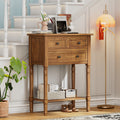Narrow Console Table, Slim Sofa Table With Three Storage Drawers And Bottom Shelf Natural Natural Solid Wood Mdf