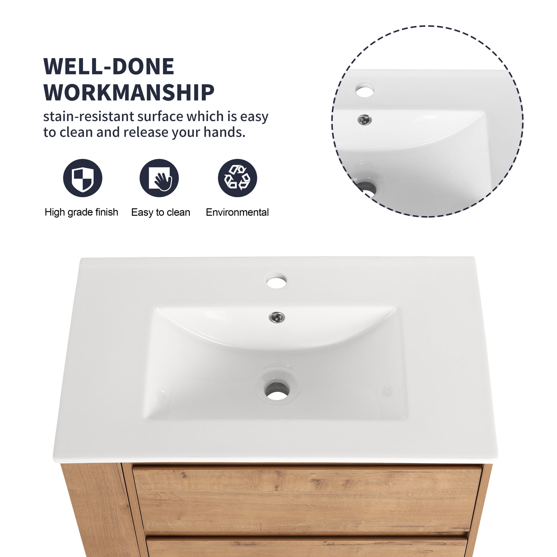 30" Wall Mounting Bathroom Vanity With Ceramic Sink, 2 Soft Close Drawer 2 Imitative Oak 1 Bathroom Wall Mounted Modern Plywood