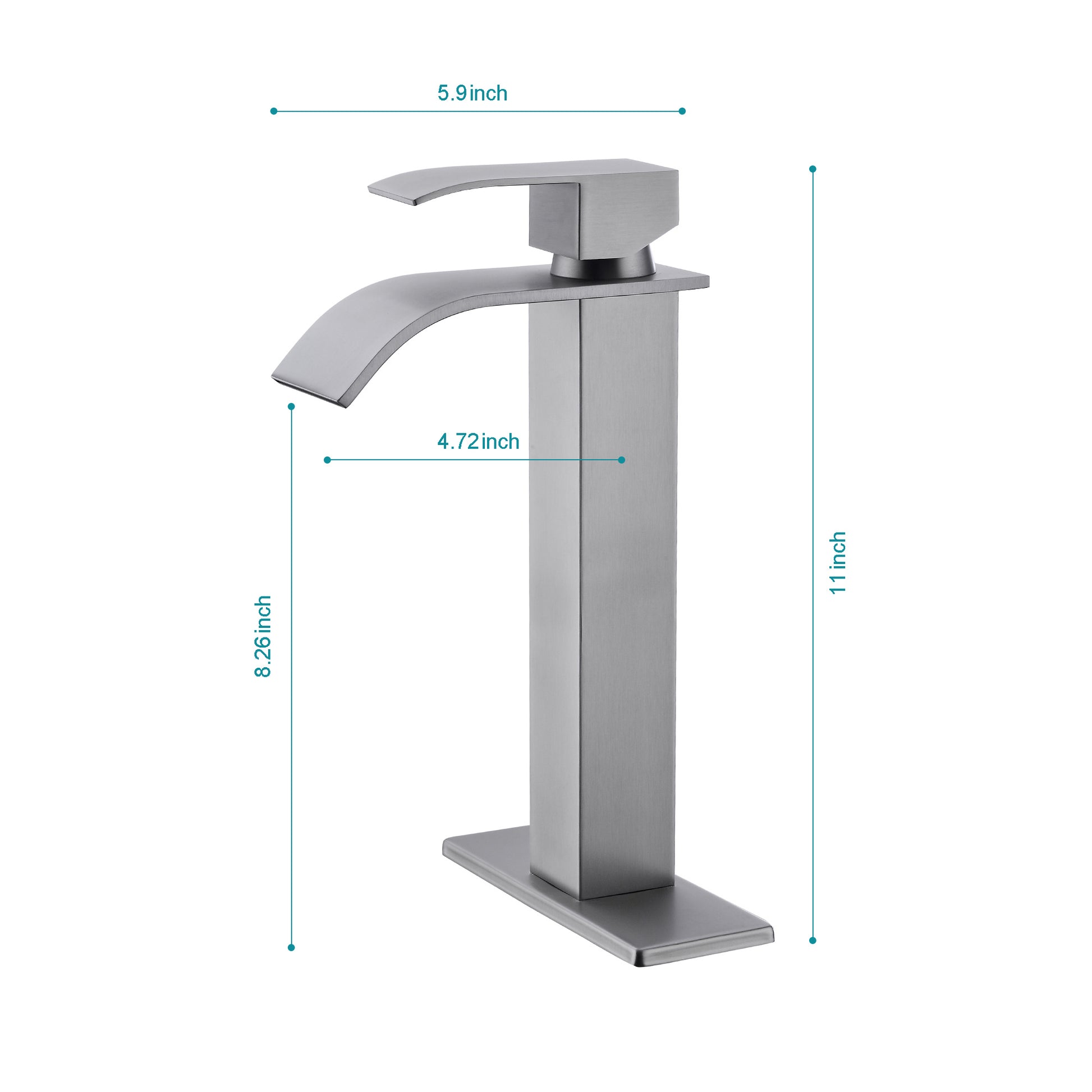 Waterfall Spout Bathroom Sink Single Handle Faucet With Pop Up Drain No Overflow Brushed Nickel Stainless Steel