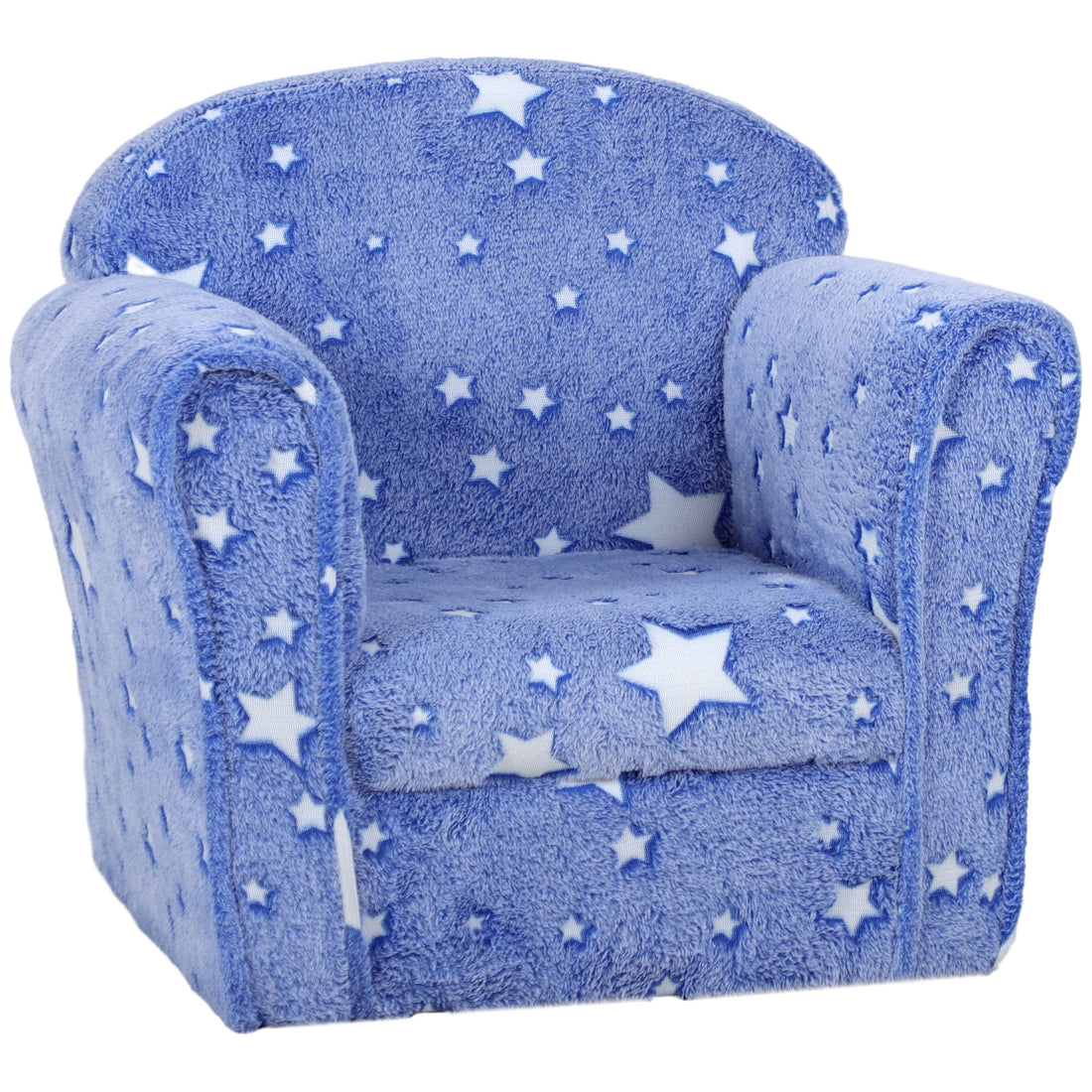 Qaba Kids Sofa Chair, Toddler Sofa With Glow In The Dark Star Design & Wooden Frame, Upholstered Baby Sofa For 18 36 Months For Bedroom, Livingroom, Playroom, Kid Room, Blue Blue Fabric