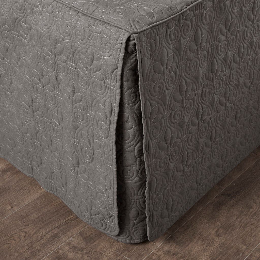 3 Piece Split Corner Pleated Quilted Bedspread Dark Grey Queen Dark Grey Polyester