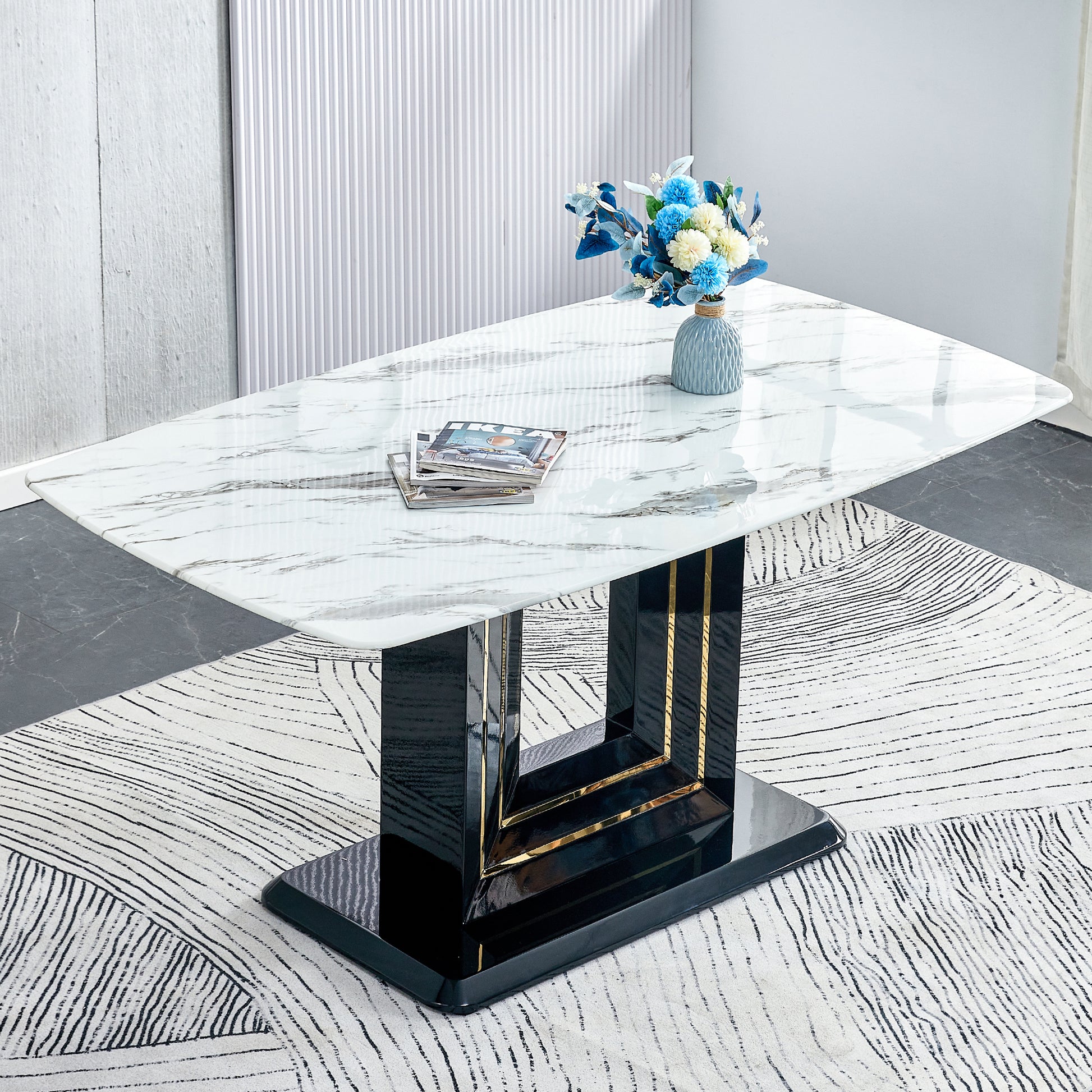 Modern Dining Table Set, Piece Faux Marble Kitchen Table For 8, Gl