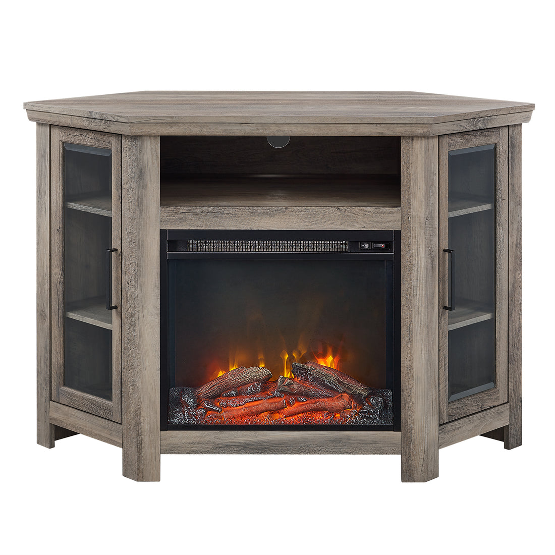 Classic Glass Door Fireplace Tv Stand For Tvs Up To 55" White Oak Brown Mdf