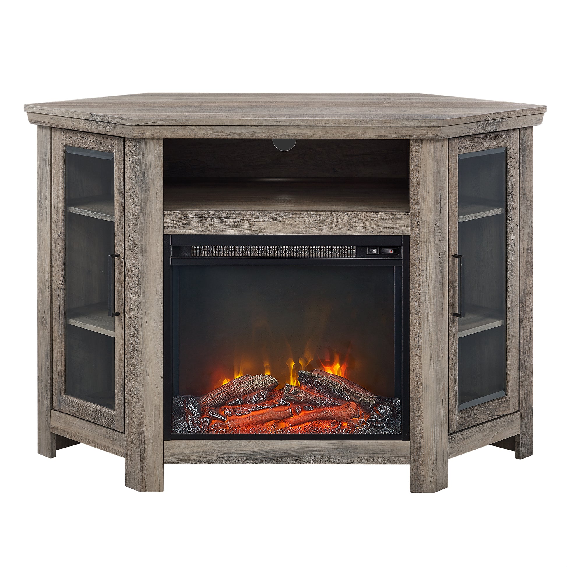 Classic Glass Door Fireplace Tv Stand For Tvs Up To 55" White Oak Brown Mdf
