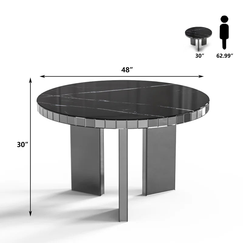 48" Round Faux Marble Mirrored Dining Table Black Mirrored Finish Desk And Hutch Dining Room Contemporary Freestanding Round Kitchen & Dining Tables Round Mdf Glass