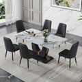 Table And Chair Set, Modern Dining Table, Patterned Table Top And Black Mdf Leg Table, Soft And Comfortable Dining Chair, Perfect For Dinner, Meetings, Home And Office Decor Black Mdf Glass