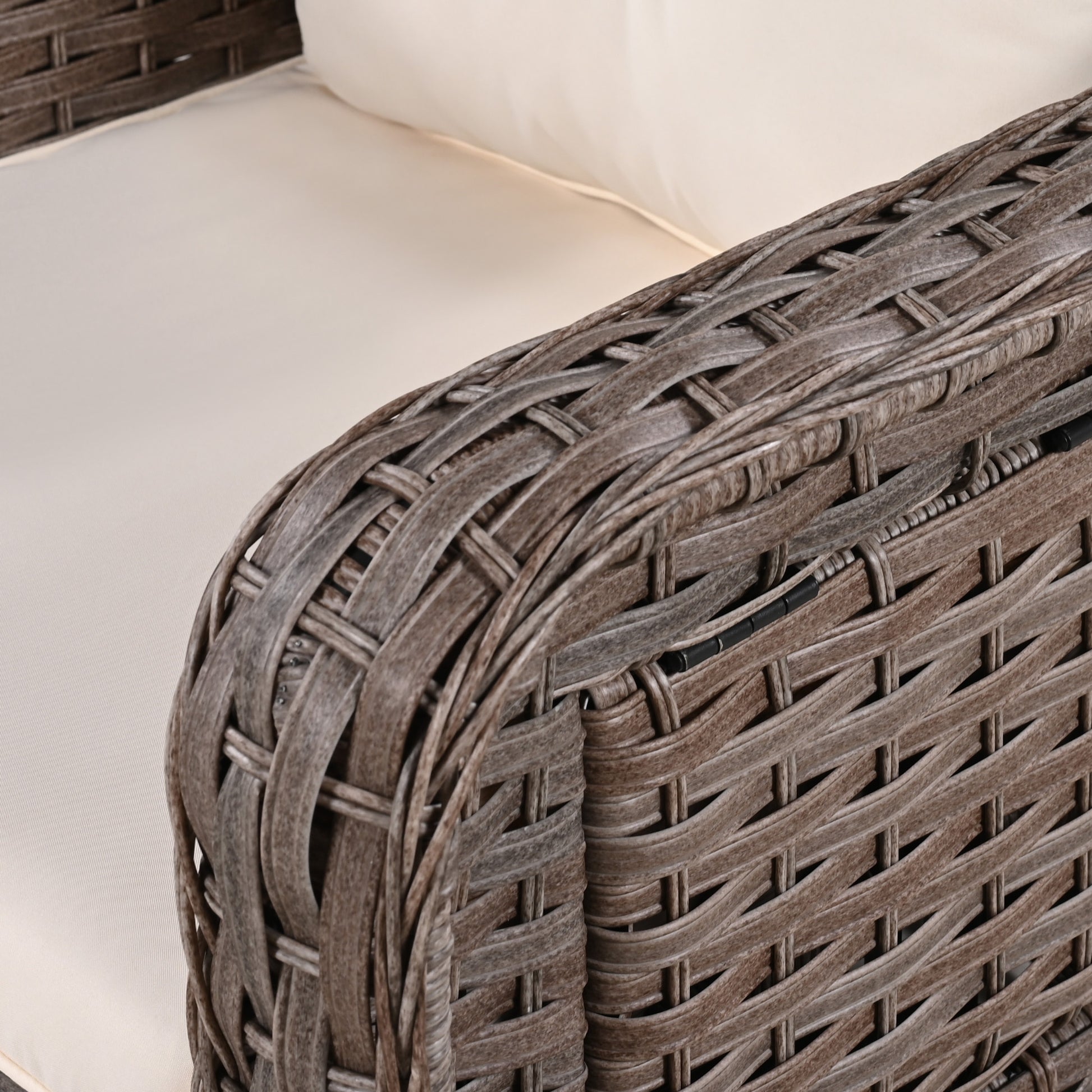 K&K 5 Pieces Outdoor Patio Furniture Set With Pet House Cool Bar And Retractable Side Tray, Rattan Wicker Patio Swivel Rocking Chairs Set Of 2 With Ottomans For Backyard, Porch, Balcony, Beige Yes Rocker & Glider Brown Beige Seats 2 Weather Resistant