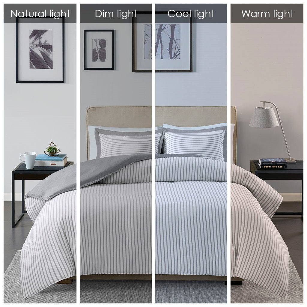 Reversible Yarn Dyed Stripe Down Alternative Comforter Set Twin White Gray Microfiber