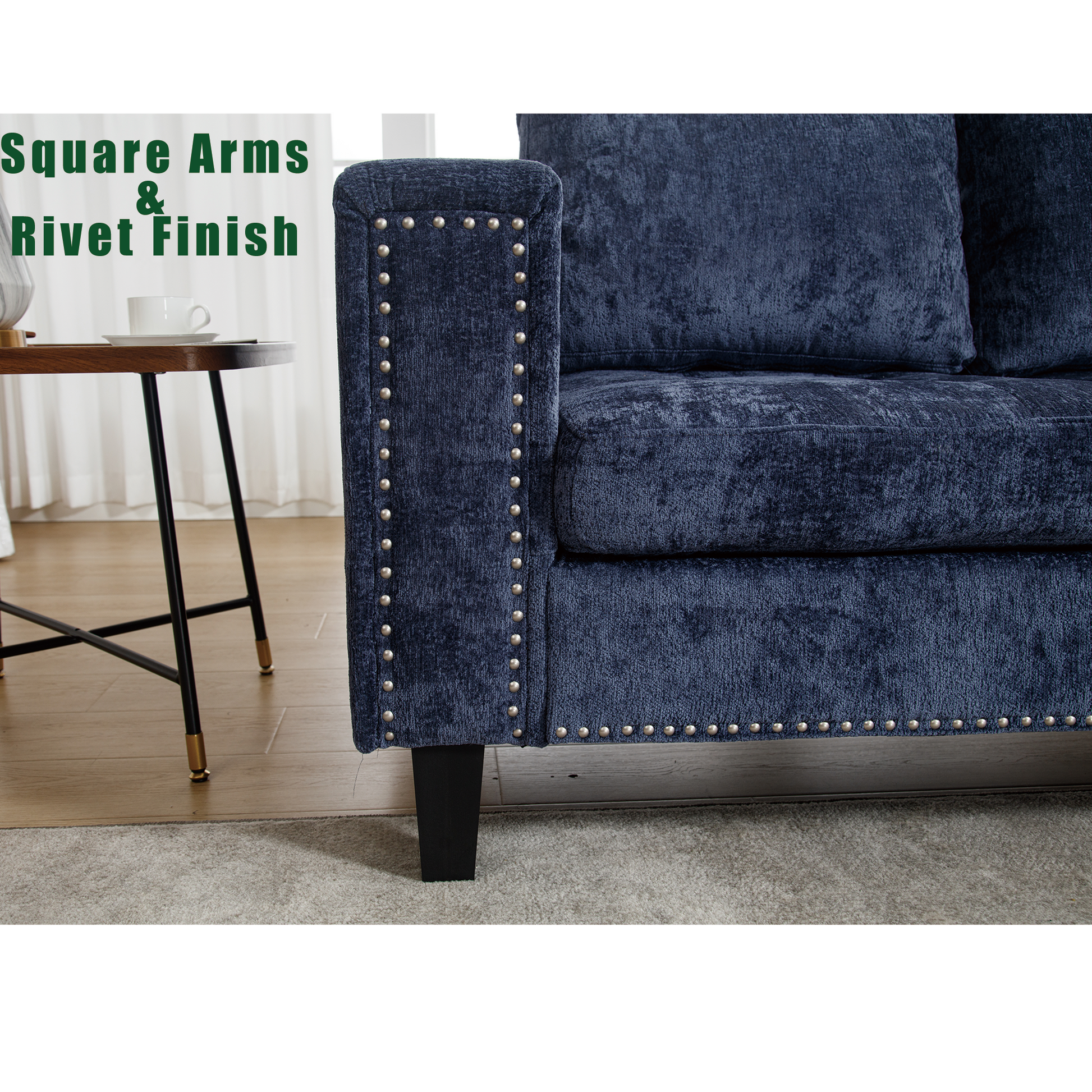 Arrived 5 Seat Modular Sofa,With Storage Ottoman, Convertible Sectional Sofa, L Shaped Couchreversible Chaise ,Riveted Sofa,Chenille, Blue Blue Polyester Wood Primary Living Space Medium Soft Cushion Back Modern Square Arms Foam Metal & Wood 5 Seat