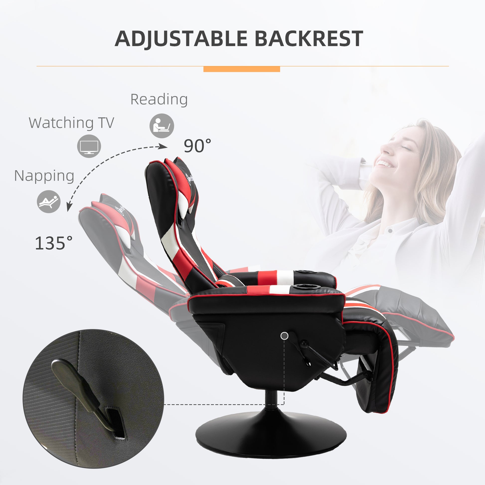 Vinsetto Gaming Chair, Racing Style Computer Recliner With Lumbar Support, Footrest And Cup Holder, Black White Red Black Red Steel