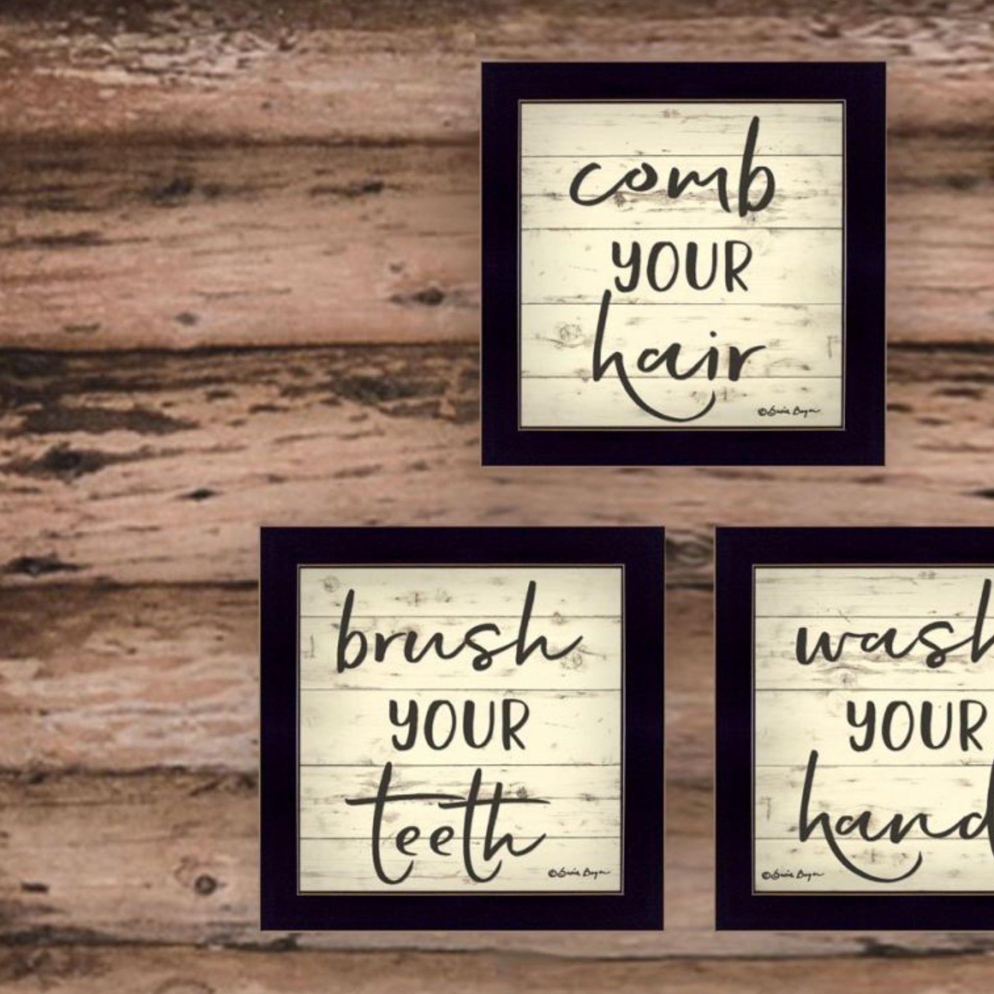 "Bathroom Commands" Framed Wall Art For Bathroom, Wall Art Print For Home Decor, Bathroom Wall Art By Susie Boyer Multicolor Wood Paper