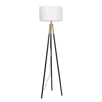 Sway Brassed Gold Floor Lamp With On Off Switch Triple Legs White Fabric Shade Black,Gold,White Table&Floor Lamps Fabric,Metal