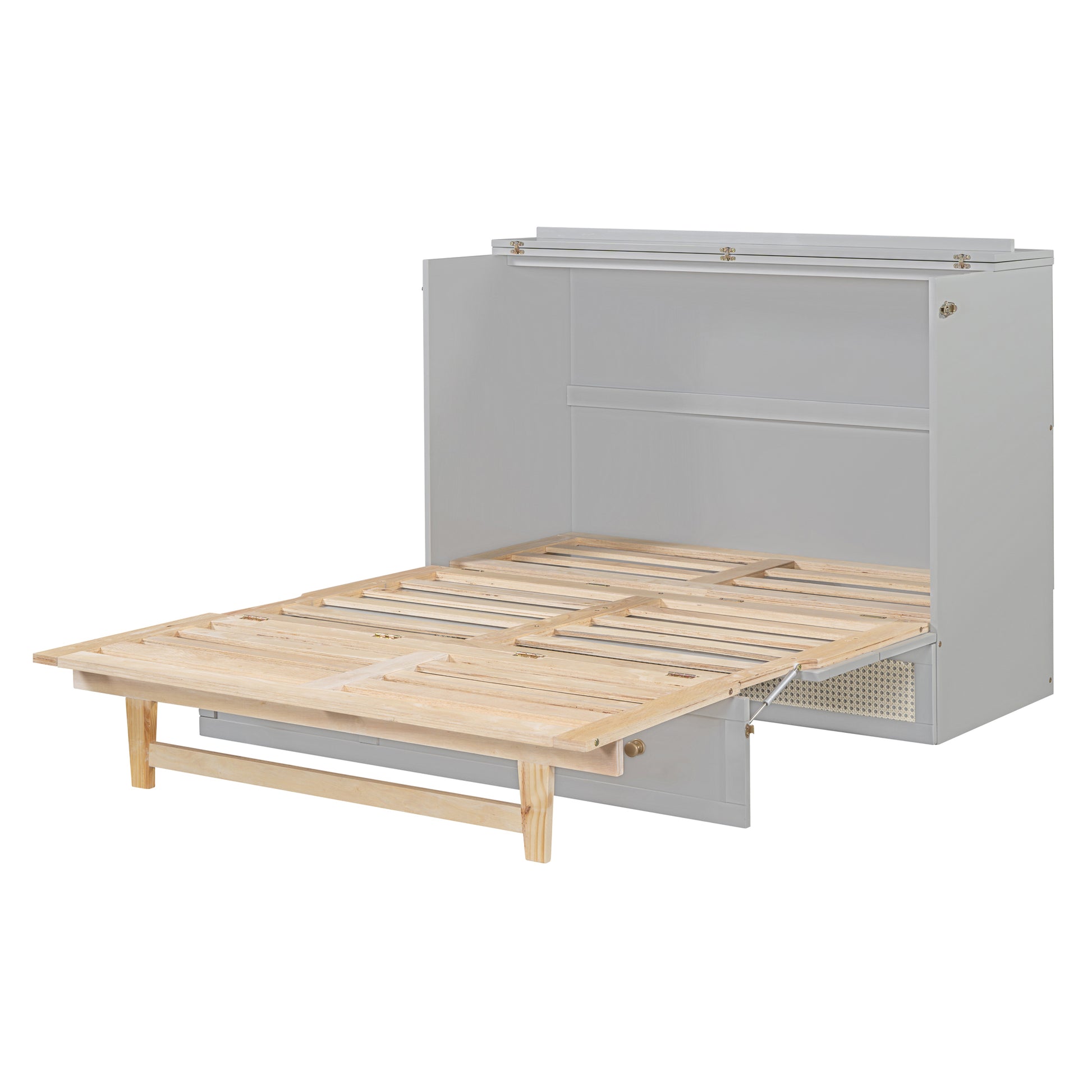 Full Size Murphy Bed With Large Drawers,Gray Full Gray Plywood