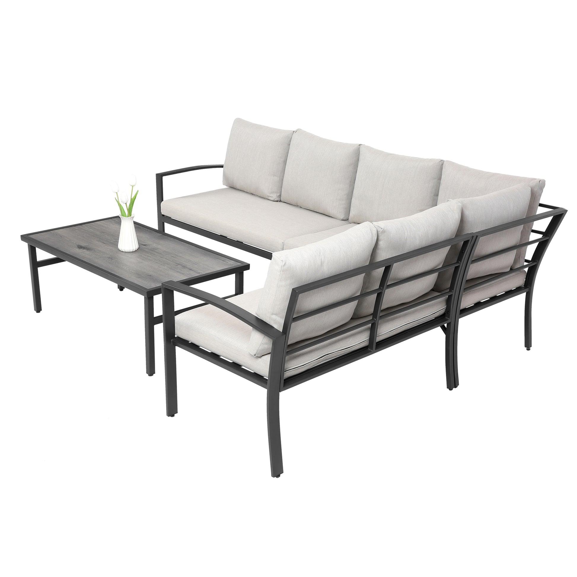 Grand Patio 4 Piece Patio Furniture Set, All Weather Outdoor Conversation Set Sectional Sofa With Water Resistant Beige Thick Cushions And Coffee Table Beige Cotton Steel