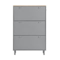 Narrow Design Shoe Cabinet With 3 Flip Drawers, Wood Grain Pattern Top Entryway Organizer With 3 Hooks, Free Standing Shoe Rack With Adjustable Panel For Hallway, Grey Freestanding 3 4 Drawers Grey Primary Living Space Shelves Included Particle Board