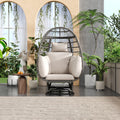 Outdoor Swivel Chair With Cushions, Rattan Egg Patio Chair With Rocking Function For Balcony, Poolside And Garden Grey Wicker Beige Cushion Beige Grey Wicker