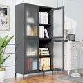 Classic Metal Storage Cabinet Display Cabinet With 4 Glass Doors 4 Shelves Cabinet Bookcase Side Cabinet For Home Office Living Room Kitchen Hallway Black, Waffle Grids Tempered Glass Freestanding 3 4 Shelves Black Office Glass Doors Classic Steel