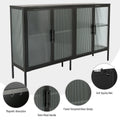 Stylish 4 Door Tempered Glass Cabinet With 4 Glass Doors Adjustable Shelf And Feet Anti Tip Dust Free Fluted Glass Kitchen Credenza Black Black Tempered Glass Sheet Metal Plastic