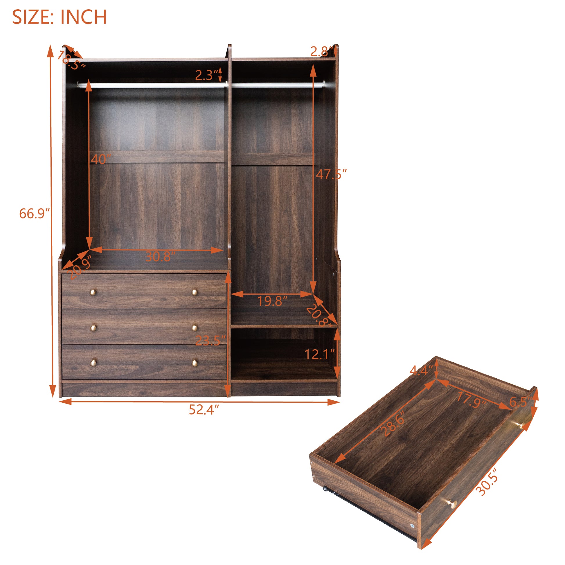 Open Wooden Wardrobe Storage For Bedroom, Brown Brown Particle Board