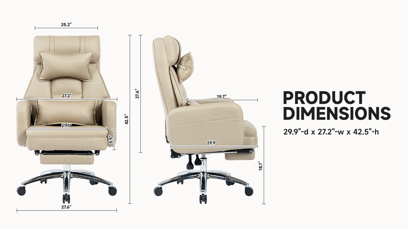 Swivel Ergonomic Office Chair, Technology Leather High Back Office Chair With Lumbar Support Headrest, Sedentary Comfortable Boss Chair, 155 Reclining Computer Chair Colorbeige Caster Wood Beige Office Foam American Design,American Traditional,European