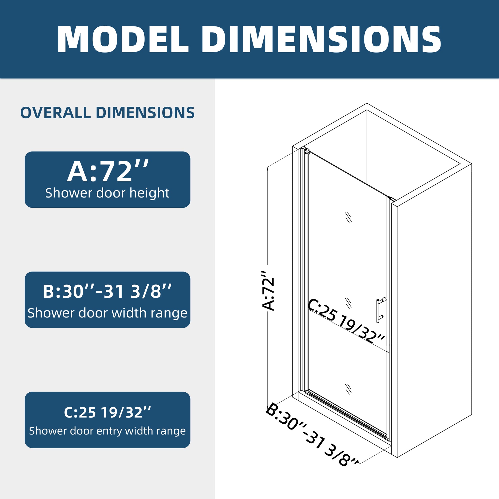 1 3 8" Adjustment,Universal Pivot Shower Door, Open Outside, With 1 4" Tempered Glass And Matted Black Finish Matte Black Aluminium Alloy