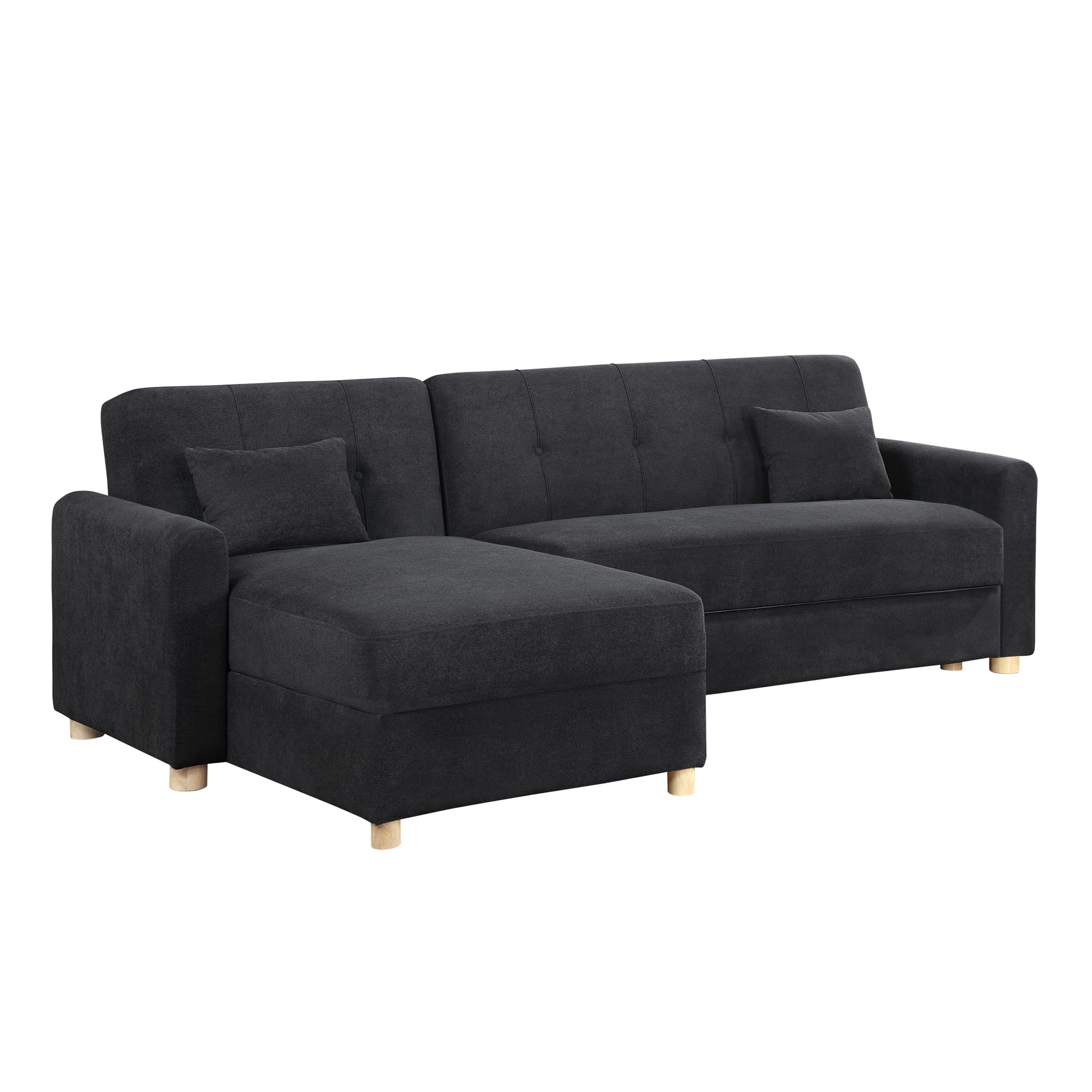 Thomas 99.5"W Black Fabric Convertible Sleeper Sectional Sofa With Reversible Chaise And Storage Black Fabric 3 Seat