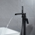 Matte Black Freestanding Floor Mount Bathtub Filler With Single Handle And Hand Shower Matte Black Brass