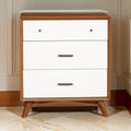 Modern Style Wooden Chest With Three Drawers And Flared Legs, Brown And White Brown White Solid Wood