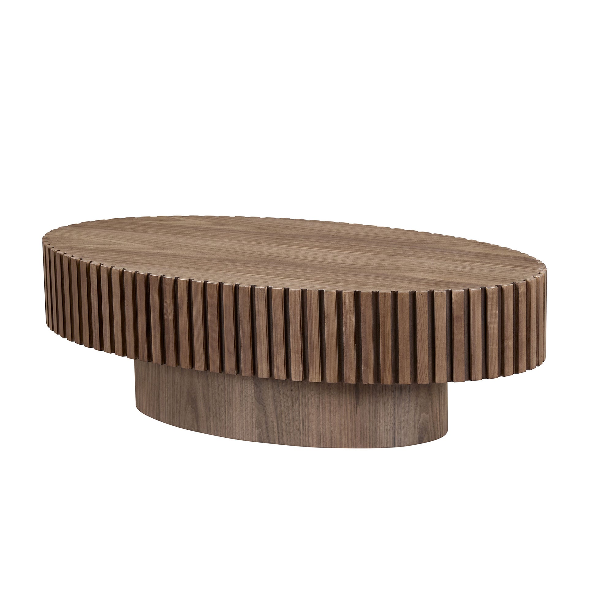 Modern Handcraft Drum Coffee Table Length 43.7 Inch Ellipse Coffee Table For Living Room,Oval Small Coffee Table With Sturdy Pedestal,Walnut Mdf Walnut Mdf
