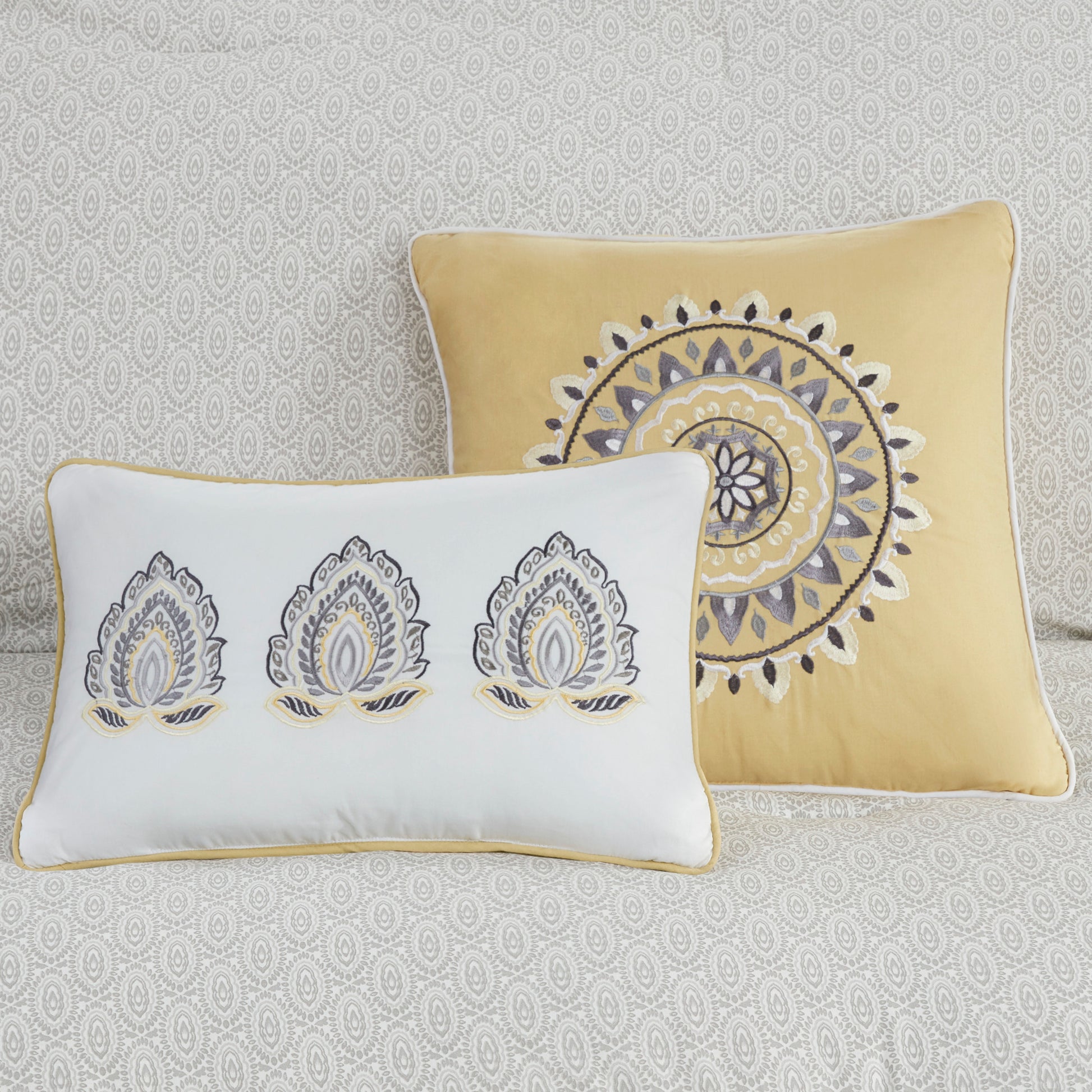 8 Piece Cotton Floral Printed Reversible Comforter Set Yellow Queen Queen Yellow Cotton