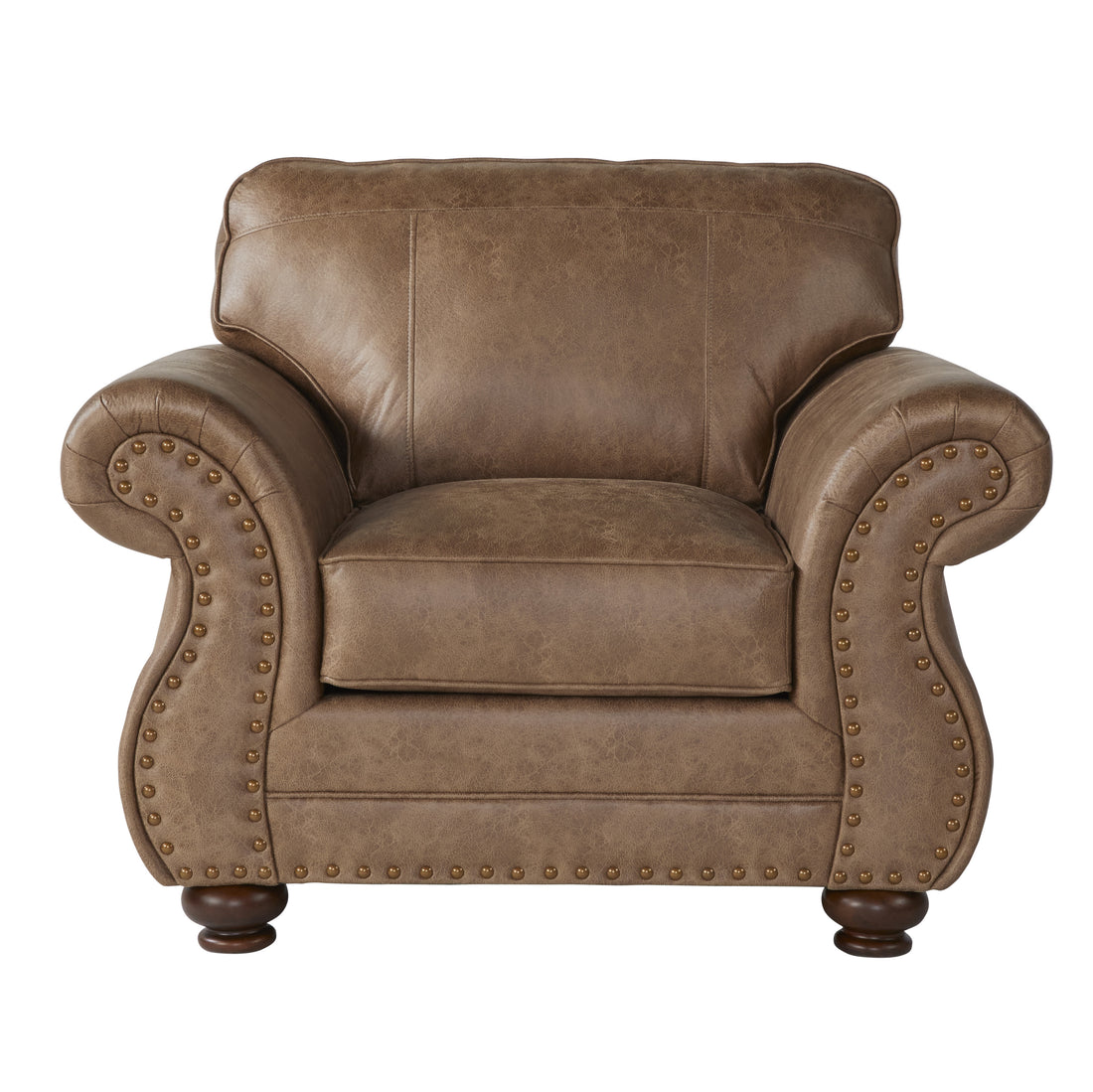 Leinster Fabric Armchair With Antique Bronze Nailheads In Jetson Ginger Brown Espresso Primary Living Space Faux Leather